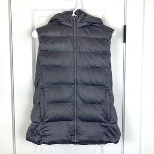 Uniqlo Down Filled Zip Up Puffer Vest Removable Hood Charcoal Gray Womens Medium